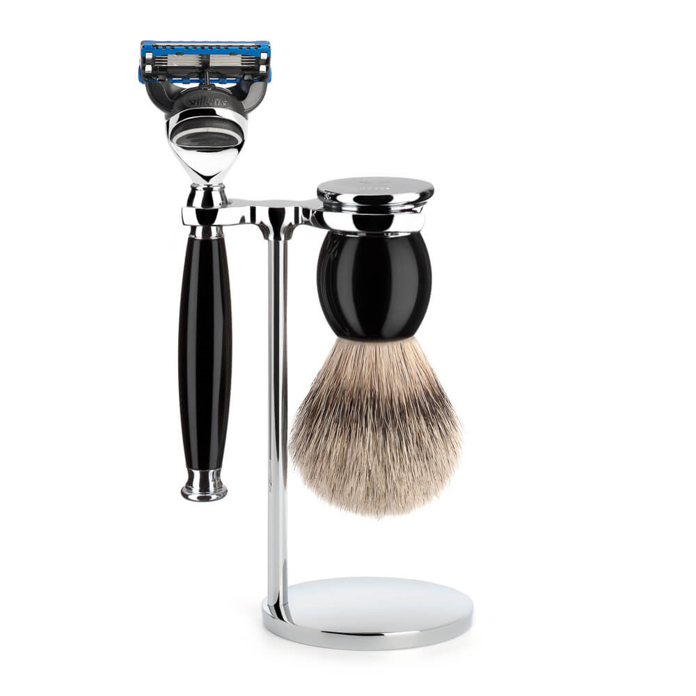 M? Hle Barbersæt Med Skraber  Silvertip Barberkost Og Holder  Sophist  Sort Kunstharpiks