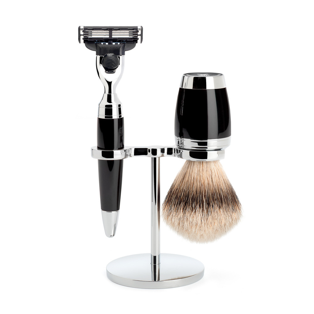 M? Hle Barbersæt Med Mach3 Skraber  Barberkost Og Holder  Stylo  Sort Kunstharpiks
