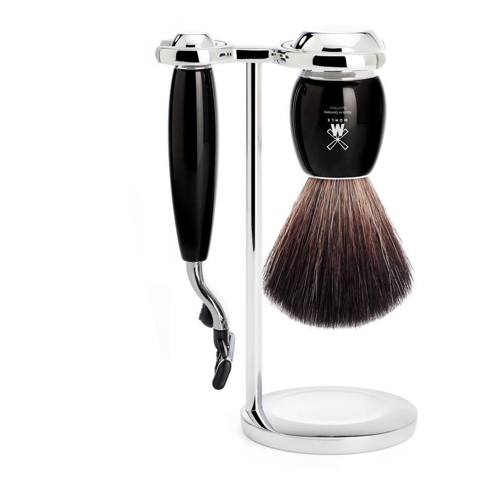 M? Hle Barbersæt Med Mach3 Skraber  Fibre Barberkost Og Holder  Vivo  Sort Kunstharpiks
