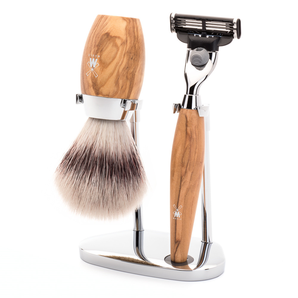 M? Hle Barbersæt Med Mach3 Skraber  Børste Og Holder  Kosmo  Oliventræ