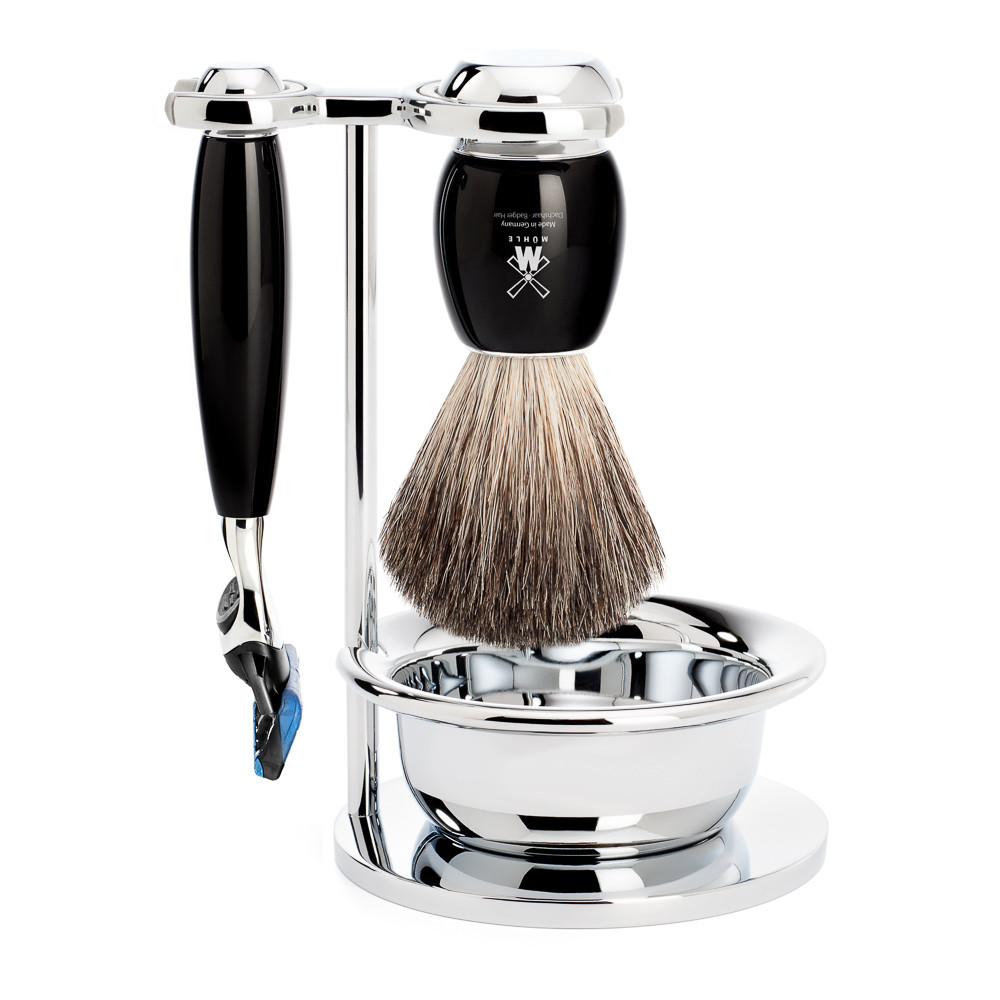 M? Hle Barbersæt Med Skraber  Barberkost  Holder Og Skål  Vivo  Sort Kunstharpiks